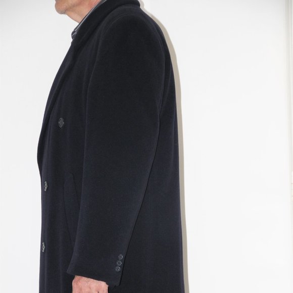 Massimo Italy Navy Blue Cashmere Wool Blend Men Long Classic Coat Size 44 - Picture 5 of 12